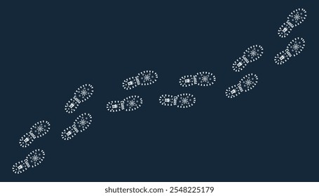 Santa Claus Footprints. Christmas, New Year, presents and miracles. Santa's snowy shoe prints. A path of Santa's footprints.