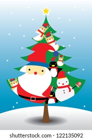 Santa claus and friend in christmas tree