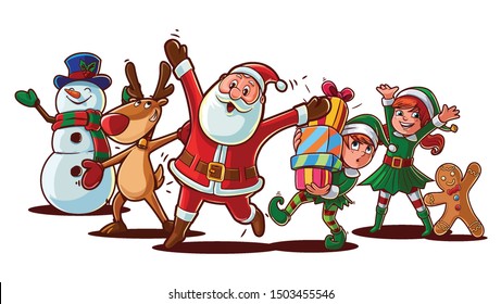 Santa Claus and friends illustration for christmas