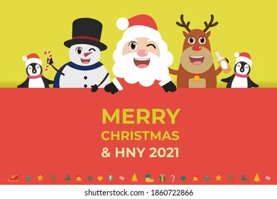 Santa claus with friends. Merry Christmas and Happy New Year