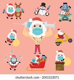 Santa Claus and friends with  vaccination for immunity health