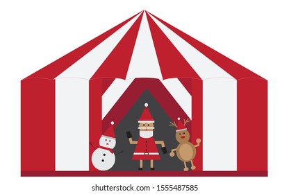 Santa Claus and friends Were greeted in front of the amusement park dancers Happy new year concept and happy Christmas day - vector