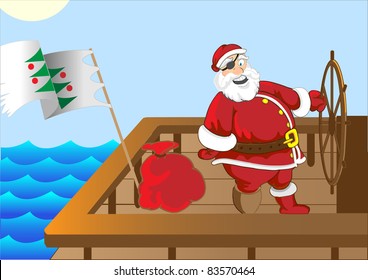 Santa Claus funny pirate ship