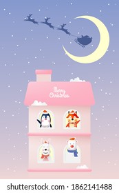 Santa claus and gang of animal party with very cute character design and pastel schenme