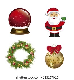 santa claus, garland with christmas balls and snow globe. vector
