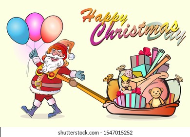 Santa Claus gave away Christmas presents.Pop art retro vector illustration 