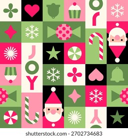Papá Noel y Elementos geométricos diseño de patrones sin fisuras para Navidades y fondo de año nuevo.