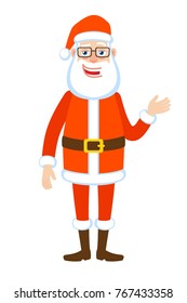 Santa Claus gesticulating. Full length portrait of Cartoon Santa Claus Character. Vector illustration in a flat style.