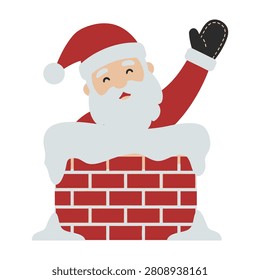 Santa Claus getting stuck in a chimney on a snowy Christmas Eve night