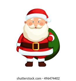 Santa Claus with gift bag. Cartoon holiday character.