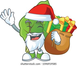 Santa Claus with gift bag collard greens Cartoon design