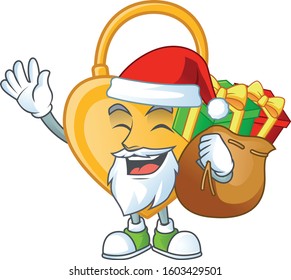 Santa Claus with gift bag love padlock Cartoon design