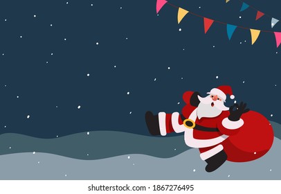 Santa Claus with Gift bag, Merry christmas and New Year background. Vector illustration