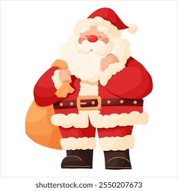 Santa Claus with a gift bag on a transparent background