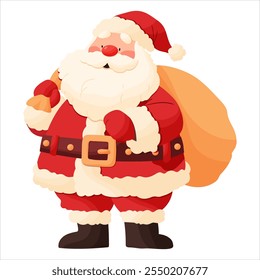 Santa Claus with a gift bag on a transparent background