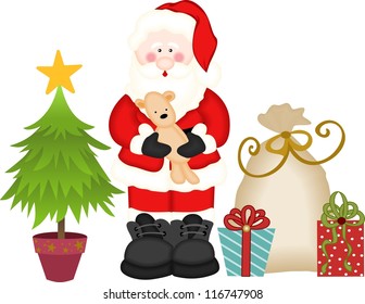 Santa Claus gift bag and pine