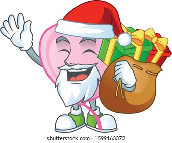 Santa Claus with gift bag pink love balloon Cartoon design
