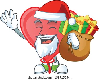 Santa Claus with gift bag red love balloon Cartoon design