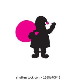 Santa Claus with gift bag silhouette vector, icon on a white background