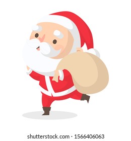Santa Claus with a gift bag. Vector illustration in cartoon style. Isolated on white background. 