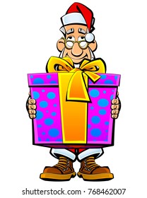 Santa Claus with a gift in a box.