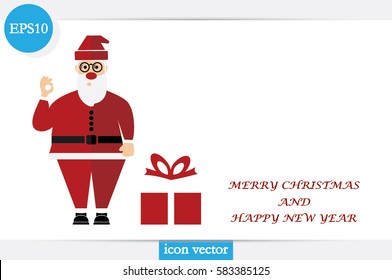 santa claus and gift box isolated icon design, vector illustration graphic, greetings Merry Christmas and Happy New Year.