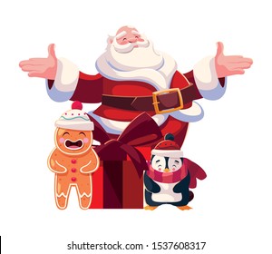 santa claus with gift box on white background vector illustration design