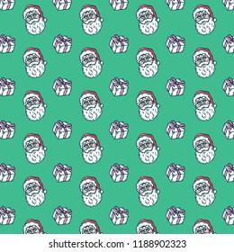 SANTA CLAUS AND GIFT BOX PATTERN GREEN BACKGROUND