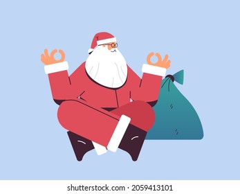 santa claus con caja de regalo saco sentado loto posar feliz año nuevo alegre navidad concepto de fiesta