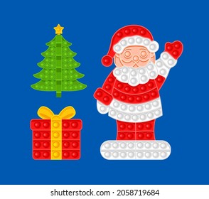 Santa Claus, gift box and tree. New Year's set, anti-stress toy. Vector illustration