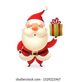 Santa Claus with gift box - vector illustration isolated on transparent background