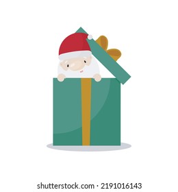Santa Claus and gift box. Vector illustration in cartoon style. White background.