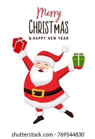 Santa Claus con caja de regalo .Vector ilustración