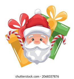 santa claus with gift boxes and little christmas candy canes