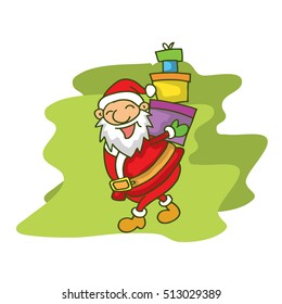 Santa Claus with gift cartoon vector illustration