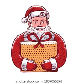 Santa Claus with gift. Christmas vector illustration