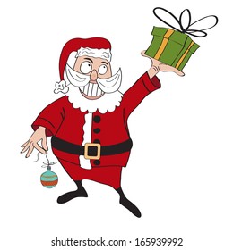 Santa Claus with gift, comic illustration  in vector format