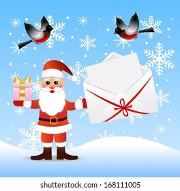 Santa Claus with a gift and envelope with congratulation in hands,vector illustration