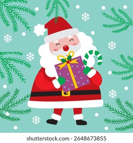 Santa Claus and Gift Image For Christmas Card or Bag design