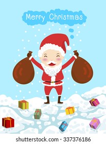 santa claus and gift for merry christmas vector illustration