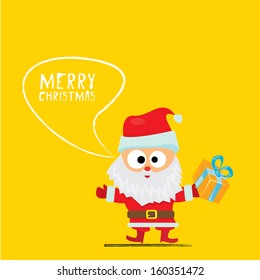 Santa claus with gift on orange background. Vector illustration for christmas card.