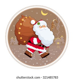 Santa Claus con saco de regalo. Ilustración vectorial Eps10. Aislado sobre fondo blanco
