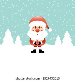 Santa Claus With Gift Standing In The Snow Turquoise