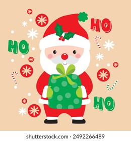 Santa Claus and Gift vector For Christmas Card or Bag design