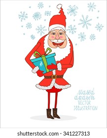 Santa Claus with Gift. Vector illustration about Christmas