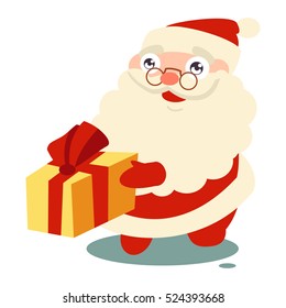 Santa Claus with a gift. Vector illustration isolated on white background.