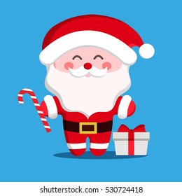 Santa Claus with a gift.Cartoon character.Santa Claus holding Christmas candy.