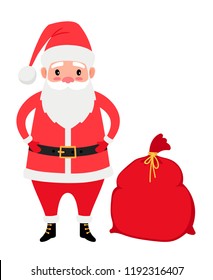 Santa Claus and gifts bag, Christmas icon on white background, vector illustration