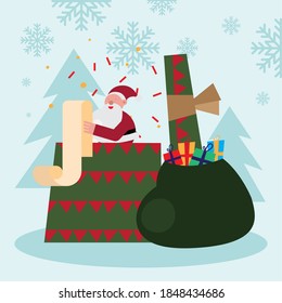 santa claus with gifts bag in gift christmas character vector illustration design