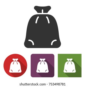 Santa Claus gifts bag icon in different variants with long shadow